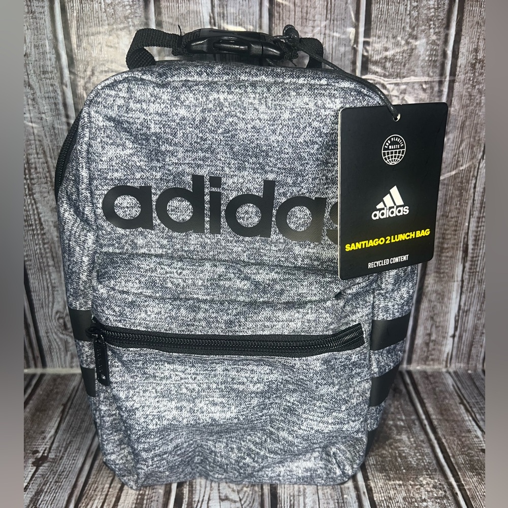 Adidas‎ Insulated Lunch Bag Front Zip Pocket, Clip Handle Gray & Black NEW!